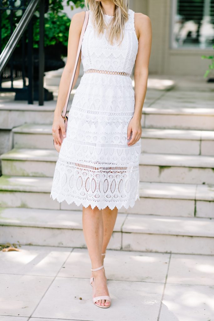 White Lace Midi Dress with Laser Cut Detail
